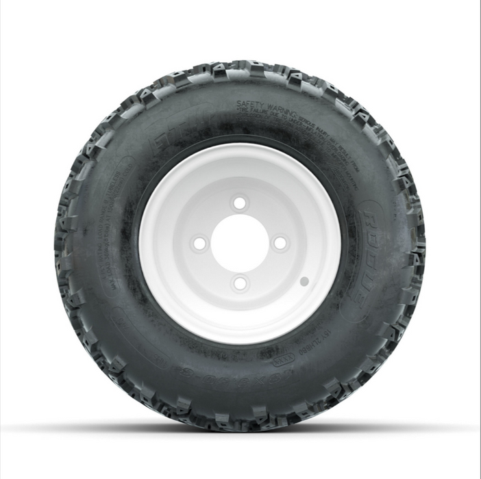 GTW Steel White 2:5 Offset 8 in Wheels with 18x9.50-8 Rogue All Terrain Tires - Full Set