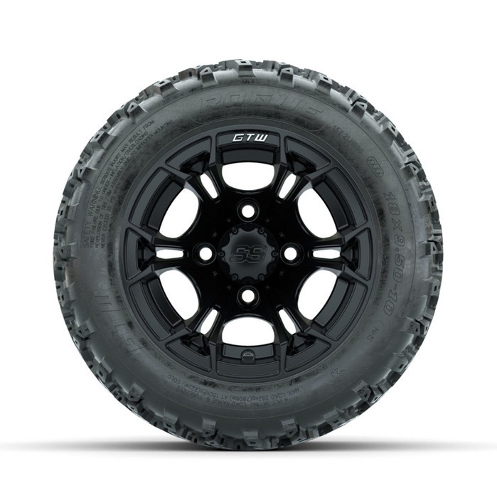 GTW Spyder Matte Black 10 in Wheels with 18x9.50-10 Rogue All Terrain Tires - Full Set