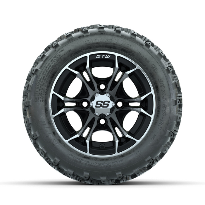 GTW Spyder Machined/Black 10 in Wheels with 18x9.50-10 Rogue All Terrain Tires - Full Set