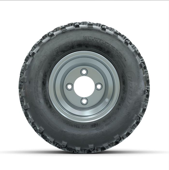 GTW Steel Silver Centered 8 in Wheels with 18x9.50-8 Rogue All Terrain Tires - Full Set