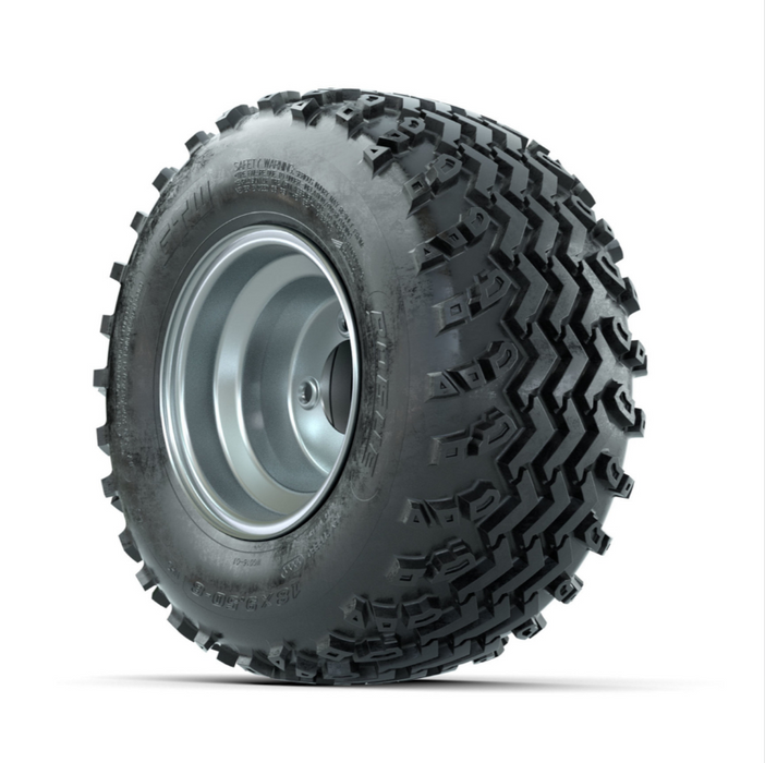 GTW Steel Silver Centered 8 in Wheels with 18x9.50-8 Rogue All Terrain Tires - Full Set