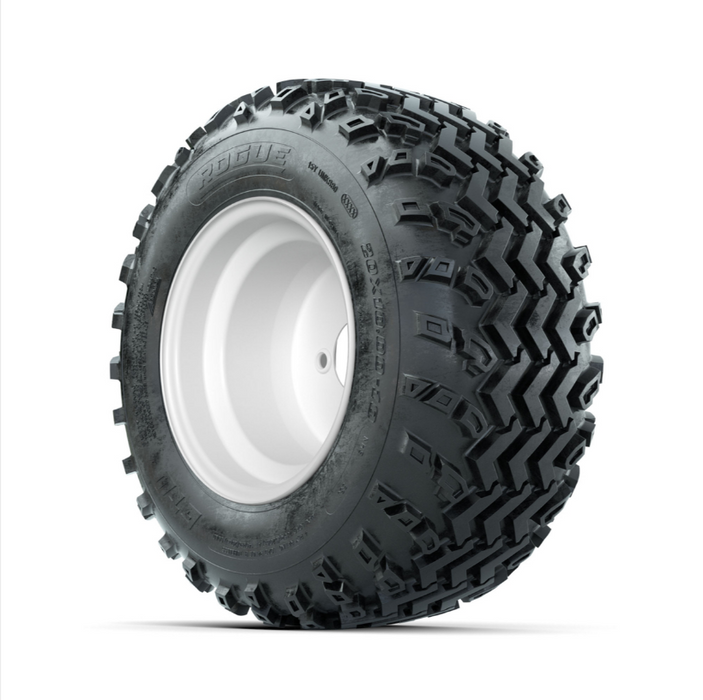 GTW Steel White 3:5 Offset 10 in Wheels with 20x10.00-10 Rogue All Terrain Tires - Full Set