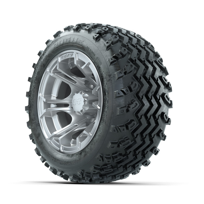 GTW Spyder Silver 10 in Wheels with 18x9.50-10 Rogue All Terrain Tires - Full Set