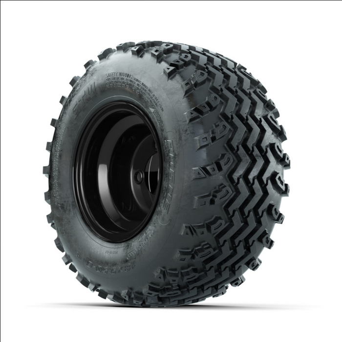 GTW Steel Gloss Black Centered 8 in Wheels with 18x9.50-8 Rogue All Terrain Tires - Full Set