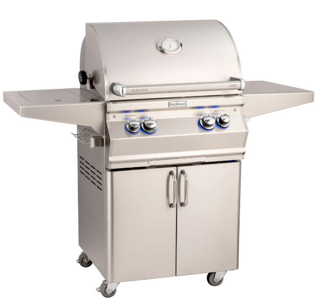 FireMagic | Aurora A430s 24" Portable Grills with Analog Thermometer & Single Side Burner
