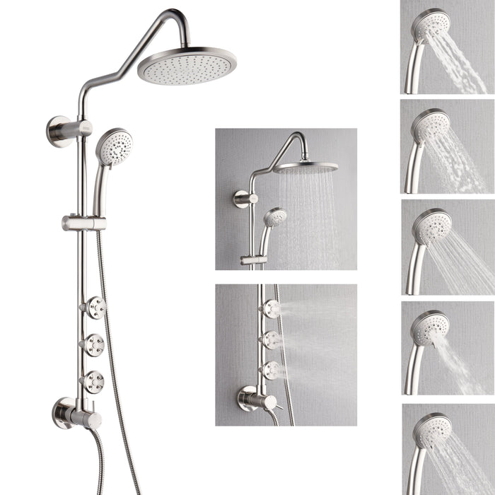Forno AcquaSPA System with 9" Rainfall Shower Head, 5-in-1 Handheld Shower and 3 Function Adjustable Body Jet in Brushed Nickel