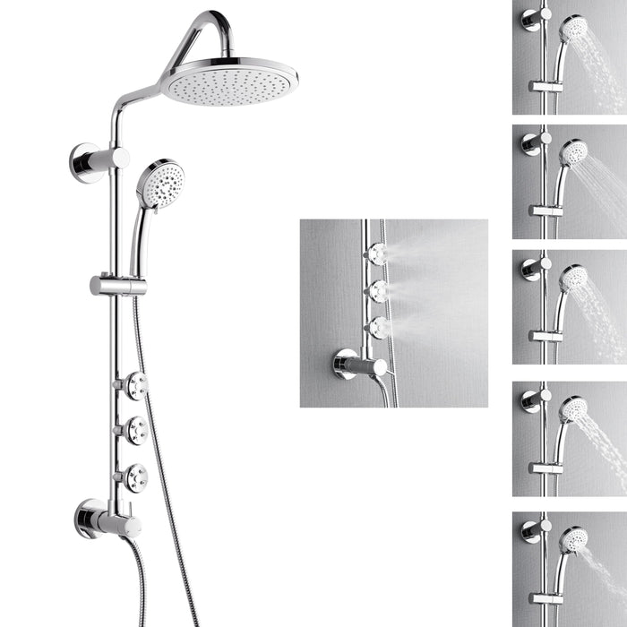 Forno AcquaSPA System with 9" Rainfall Shower Head, 5-in-1 Handheld Shower and 3 Function Adjustable Body Jet in Polished Chrome