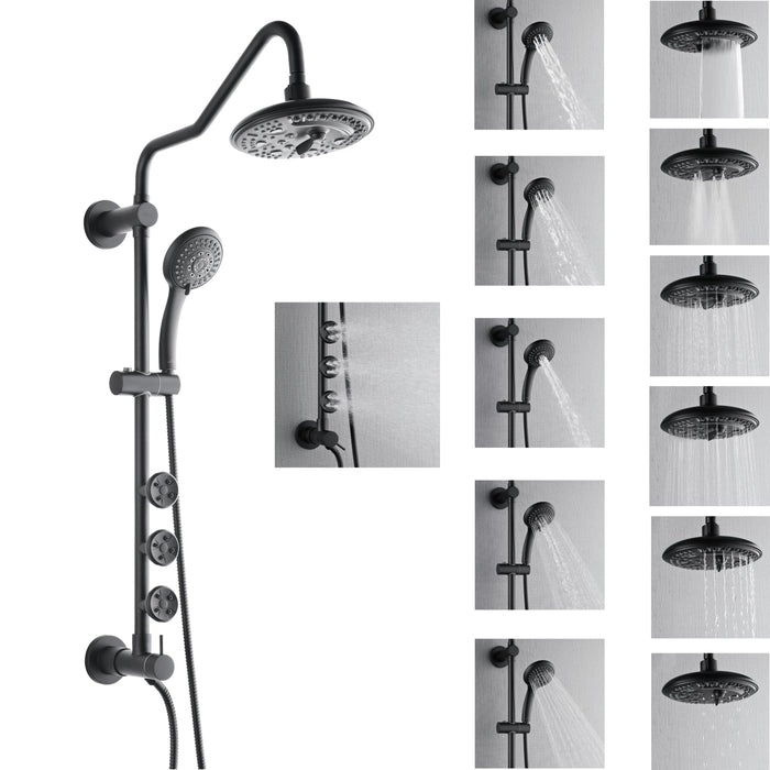 Forno AcquaSPA System with 8" 6 Function Rainfall Shower Head, 5-in-1 Handheld Shower and 3 Function Adjustable Body Jet in Matte Black