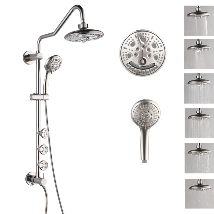 Forno AcquaSPA System with 8" 6 Function Rainfall Shower Head, 5-in-1 Handheld Shower and 3 Function Adjustable Body Jet in Brushed Nickel