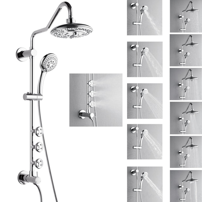 Forno AcquaSPA System with 8" 6 Function Rainfall Shower Head, 5-in-1 Handheld Shower and 3 Function Adjustable Body Jet in Polished Chrome