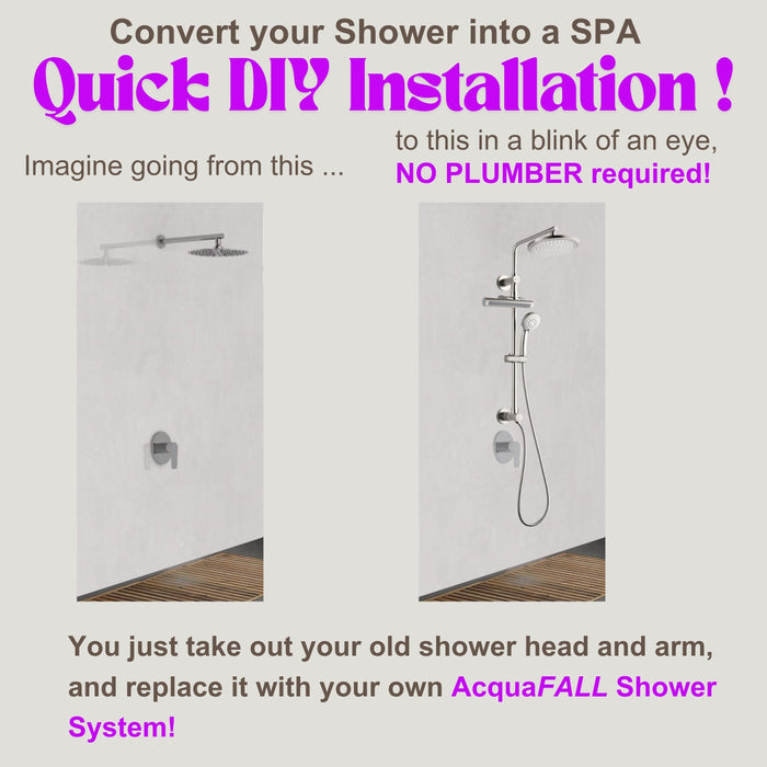 FORNO AcquaFALL Shower System with 9" Rainfall Shower Head, 5-in-1 Handheld Shower and 3 Function Body Jet in Brushed Nickel