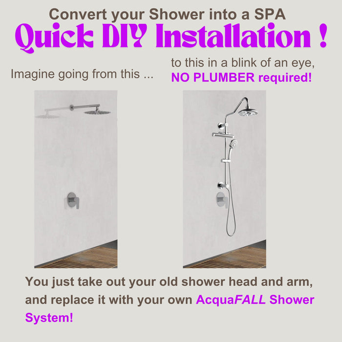 Forno AcquaFALL Traditional Arm Shower System with 8" 6 Function Rainfall Shower Head, 5-in-1 Handheld Shower and 3 Function Body Jet in Brushed Nickel