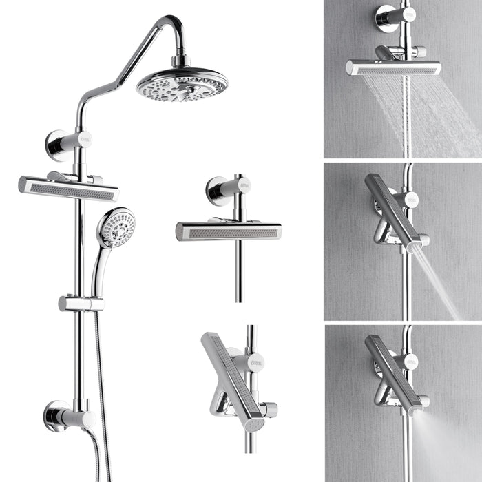 Forno AcquaFALL Traditional Arm Shower System with 8" 6 Function Rainfall Shower Head, 5-in-1 Handheld Shower and 3 Function Body Jet in Polished Chrome