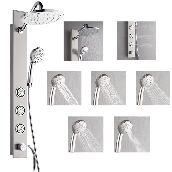 Forno AcquaSPA Shower Panel with 9" Rain Shower Head in Stainless Steel, 5-Function Handheld, 3 Body Jets - 1.8 or 2.5 GPM (SL31BC-8)