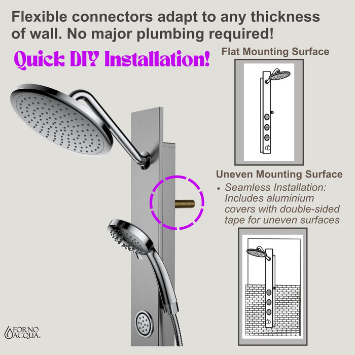 Forno AcquaSPA Shower Panel with SensoTemp, 9" Rainfall Shower Head, 5-in-1 Handheld Shower and 3 Body Jets in Stainless Steel