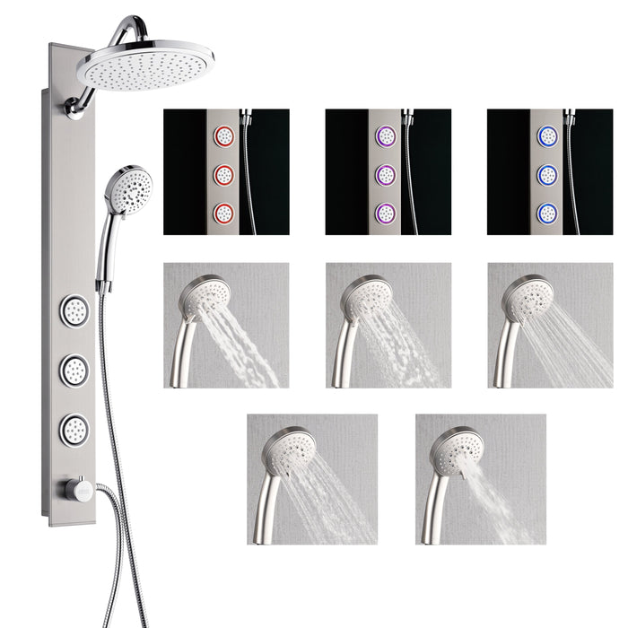 Forno AcquaSPA Shower Panel with SensoTemp, 9" Rainfall Shower Head, 5-in-1 Handheld Shower and 3 Body Jets in Stainless Steel