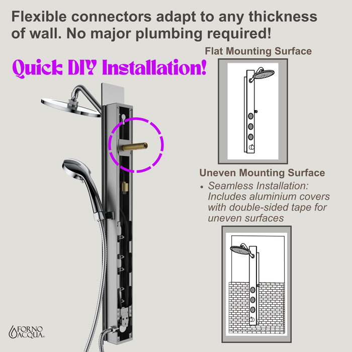 Forno AcquaSPA Shower Panel with SensoTemp, 9" Rainfall Shower Head, 5-in-1 Handheld Shower and 3 Body Jets in Mirrored Stainless Steel