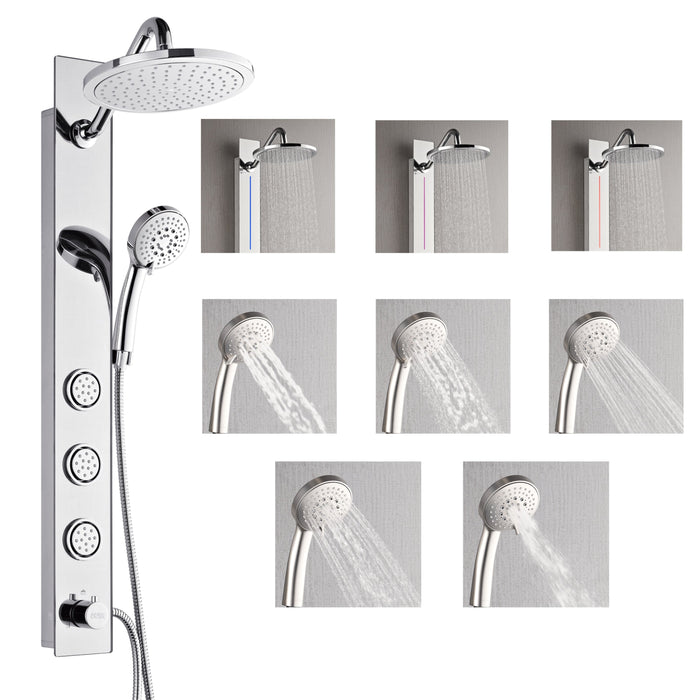Forno AcquaSPA Shower Panel with SensoTemp, 9" Rainfall Shower Head, 5-in-1 Handheld Shower and 3 Body Jets in Mirrored Stainless Steel