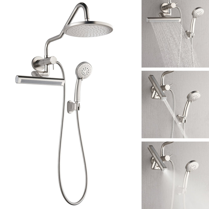 Forno AcquaFALL Mini Spa System with 9" Rainfall Shower Head, 5-in-1 Handheld Shower and 3 Function Body Jet in Brushed Nickel