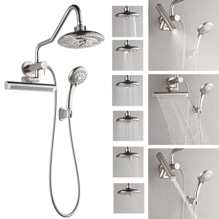 Forno AcquaFALL Mini Spa System with 8" 6 Function Rainfall Shower Head, 5-in-1 Handheld Shower and 3 Function Body Jet in Brushed Nickel