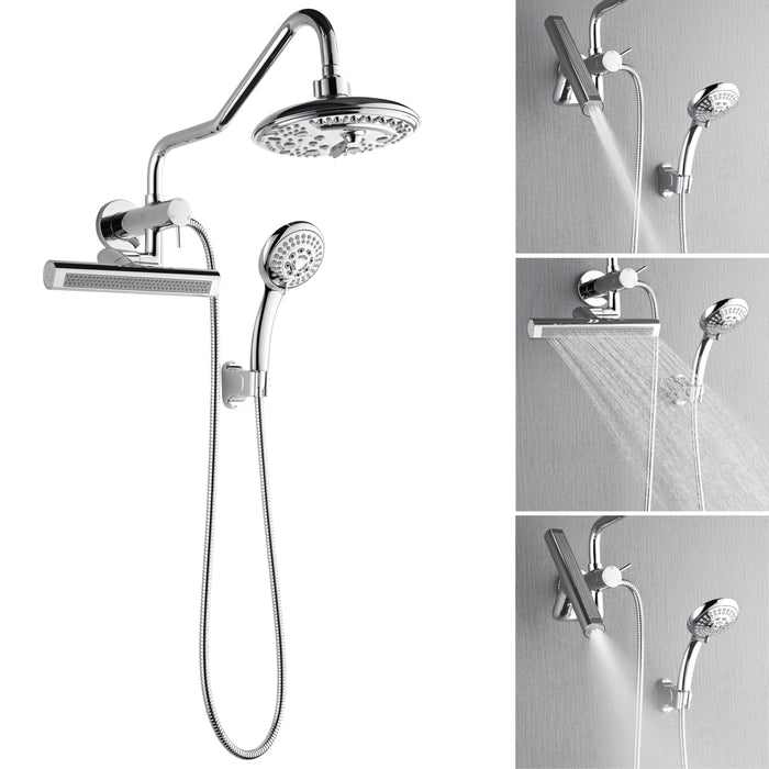 Forno AcquaFALL Mini Spa System with 8" 6 Function Rainfall Shower Head, 5-in-1 Handheld Shower and 3 Function Body Jet in Polished Chrome