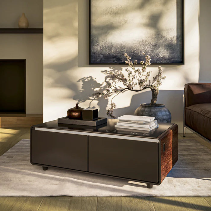 Forno Evoluto 51" Smart Coffee Table – Dual Fridge Drawers, Bluetooth 5.0 Audio, Wireless Charging & RGB Ambient Light - Black, White, Wood (FCTFR7006-51BLK)