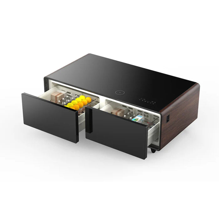 Forno Evoluto 51" Smart Coffee Table – Dual Fridge Drawers, Bluetooth 5.0 Audio, Wireless Charging & RGB Ambient Light - Black, White, Wood (FCTFR7006-51BLK)