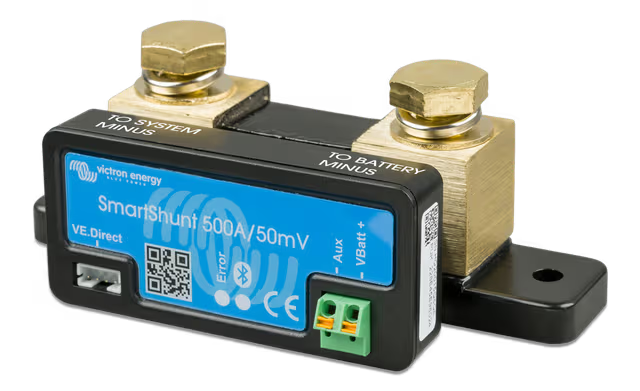 Victron SmartShunt 500A/50mV Bluetooth Battery Monitor – Smart Battery Shunt for RV, Solar, Marine & Off-Grid Systems