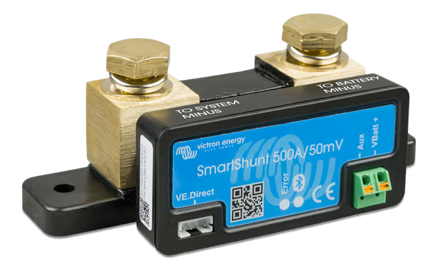 Victron SmartShunt 500A/50mV Bluetooth Battery Monitor – Smart Battery Shunt for RV, Solar, Marine & Off-Grid Systems