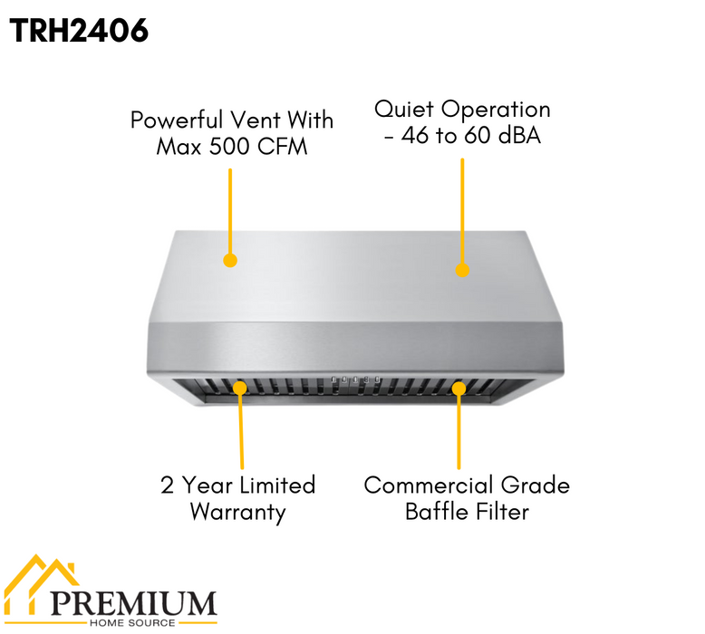 Thor Kitchen 24" Professional Range Hood, 11" Tall (TRH2406)