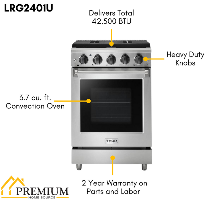 Thor Kitchen 24 in. Professional Gas Range in Stainless Steel, LRG2401U