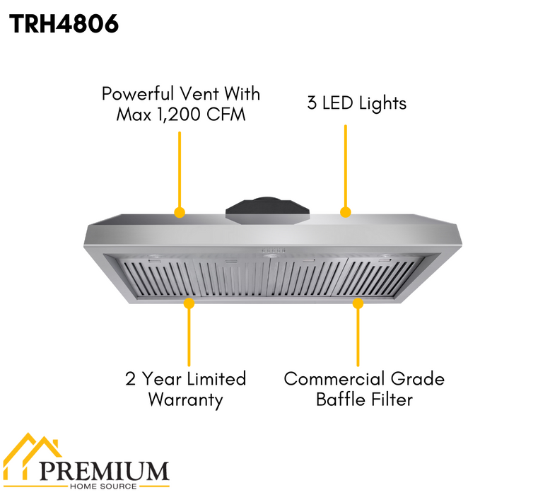 Thor Kitchen 48"  Professional Range Hood, 11" Tall in Stainless Steel (TRH4806)
