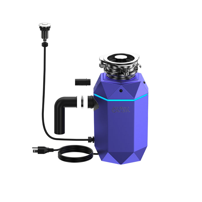 Forno Acqua BrightDiamond Super Quiet Garbage Disposal Corded with Motion Sensor Cabinet Light & Pre-Wired Air Switch - 3/4 HP or 1HP (WDD075TA)