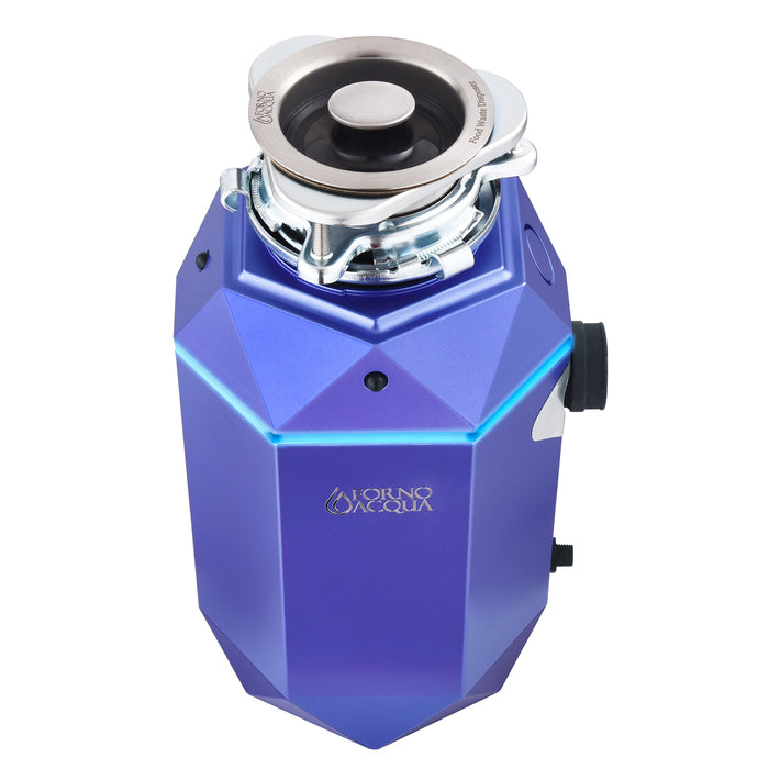 Forno Acqua BrightDiamond Super Quiet Garbage Disposal Corded with Motion Sensor Cabinet Light & Pre-Wired Air Switch - 3/4 HP or 1HP (WDD075TA)