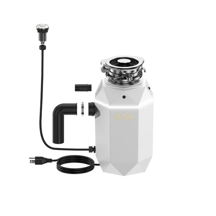 Forno Acqua BrightDiamond Super Quiet Garbage Disposal Corded with Motion Sensor Cabinet Light & Pre-Wired Air Switch - 3/4 HP or 1HP (WDD075TA)