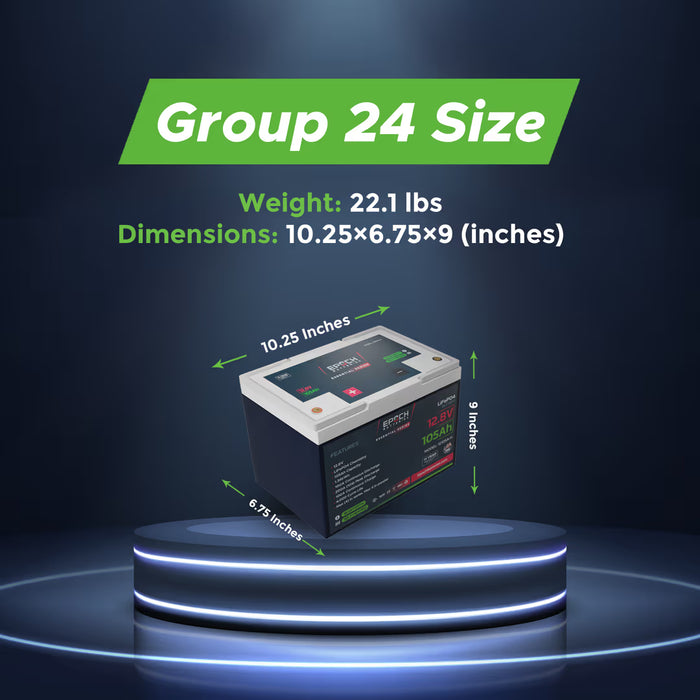 Epoch Batteries 12V 105Ah Essential Series - Bluetooth & Heated LiFePO4 Battery