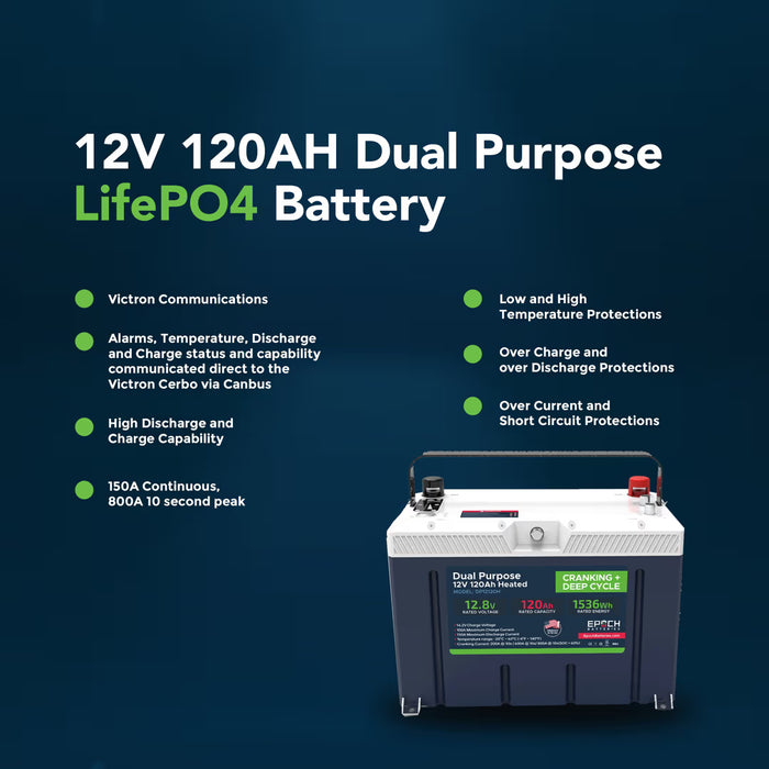 Epoch Batteries 12V 120Ah Pro Series - LiFePO4 Cranking & Deep Cycle Lithium Battery (Dual Purpose)