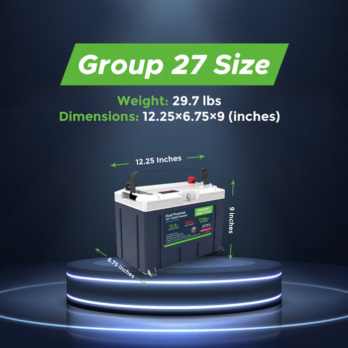 Epoch Batteries 12V 120Ah Pro Series - LiFePO4 Cranking & Deep Cycle Lithium Battery (Dual Purpose)