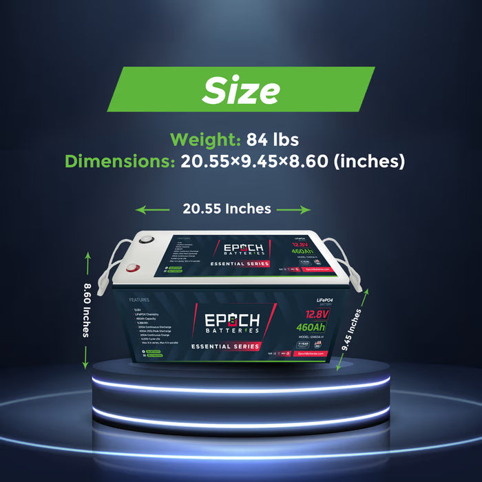 Epoch Batteries 12V 460Ah Essential Series - Bluetooth & Heated LiFePO4 Battery