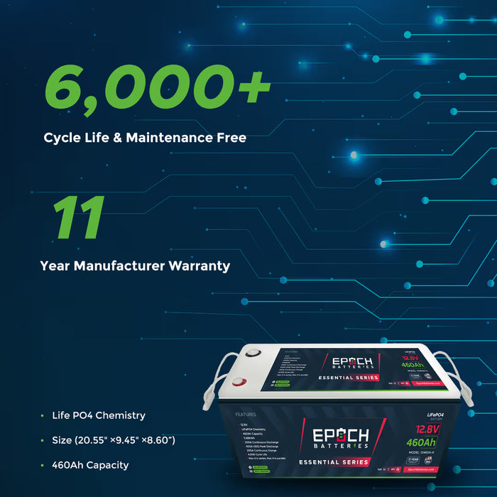 Epoch Batteries 12V 460Ah Essential Series - Bluetooth & Heated LiFePO4 Battery