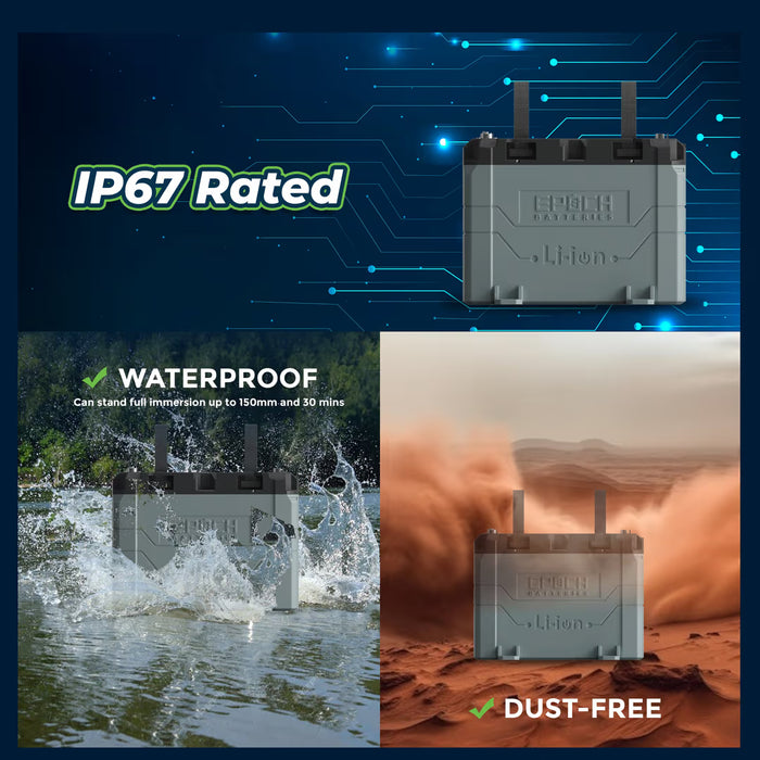 Epoch Batteries 12V 50Ah LiFePO4 Lithium Battery - Bluetooth, Heating, Waterproof