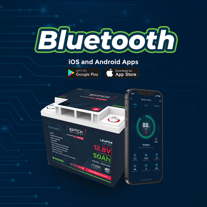 Epoch Batteries 12V 50Ah Essential Series - Bluetooth LiFePO4 Battery