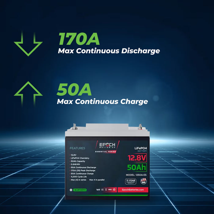 Epoch Batteries 12V 50Ah Essential Series - Bluetooth LiFePO4 Battery