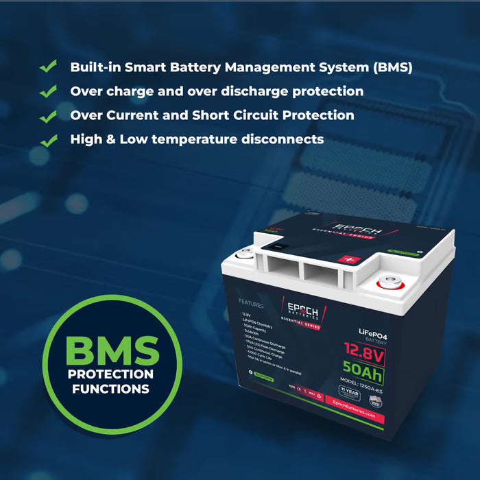 Epoch Batteries 12V 50Ah Essential Series - Bluetooth LiFePO4 Battery