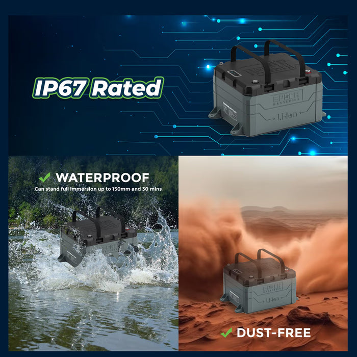 Epoch Batteries 48V 50Ah LiFePO4 Lithium Battery - Bluetooth, Heating, Waterproof