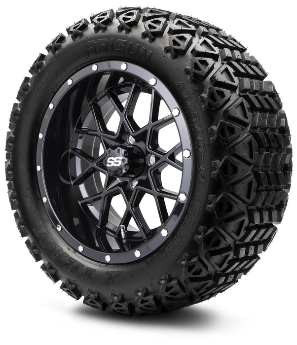 MODZ 14" Vortex Glossy Black Wheels & Off-Road Tires Combo
