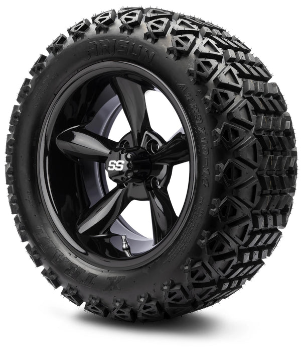 MODZ 14" Godfather Glossy Black Wheels & Off-Road Tires Combo