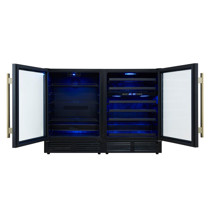 Forno Gemello 48" Side-by-Side Wine and Beverage Cooler in Black with Antique Brass Handles (FWCDR6699-48BLK)