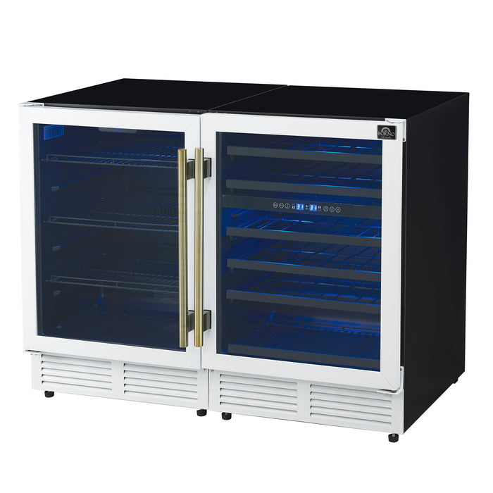 Forno Gemello 48" Side-by-Side Wine and Beverage Cooler in White with Antique Brass Handles (FWCDR6699-48WHT)