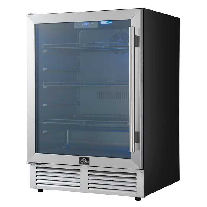 Forno Frescolino 24" 188 Can Beverage Cooler with LED Lighting and Triple Glass Door - Stainless Steel, Black, or White (FWCDR6665-24S)
